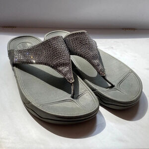 FitFlop Lulu Rhinestone Thongs Flip Flops Gray Graphite Comfort Sandals Summer‎